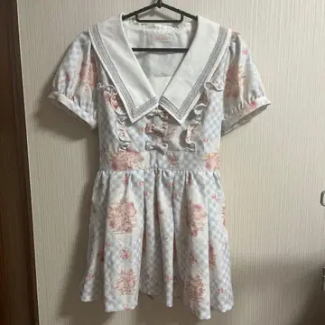 리즈리사 셋업 꽃무늬 리본 레이스 헤이세이 공주풍 스카이블루