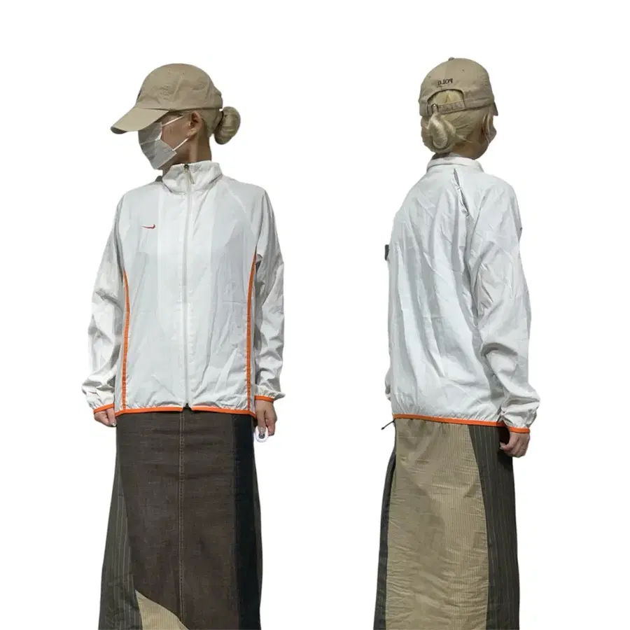 나이키 화이트 바람막이 오렌지 사이드 라인 트랙 자켓 M