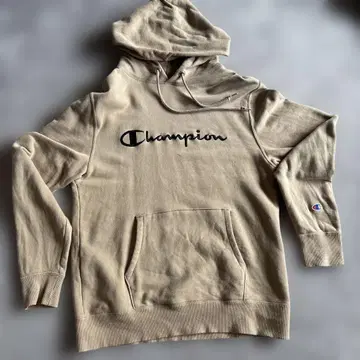 Champion 후드티 베이지 로고 자수