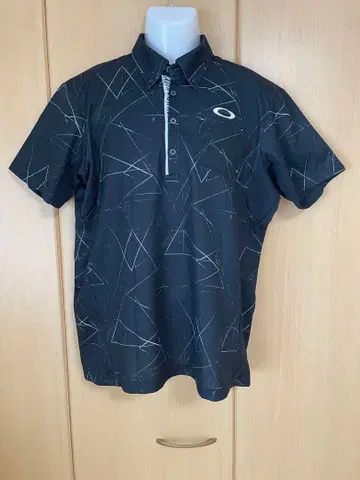 OAKLEY 올 패턴 반팔 피케 셔츠 블랙 XL 가슴 포켓 골프