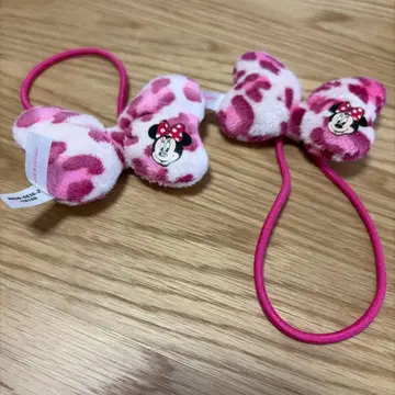 Disney 핑크 레오파드 무늬 리본 머리끈