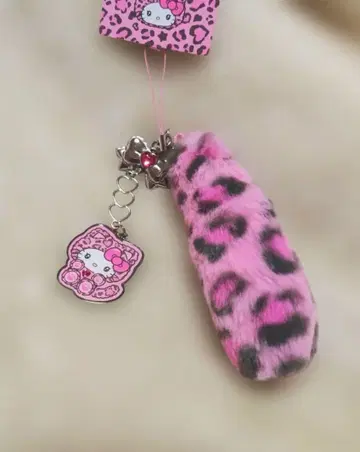 헬로키티 스트랩 갸루 고양이 레오파드 무늬 핑크 산리오