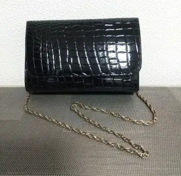 블랙 에나멜 가죽 클러치백 골드 체인 가죽 파티 소가죽