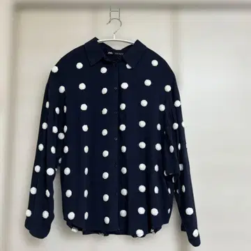 ZARA 폼폼 긴팔 셔츠 블라우스 네이비
