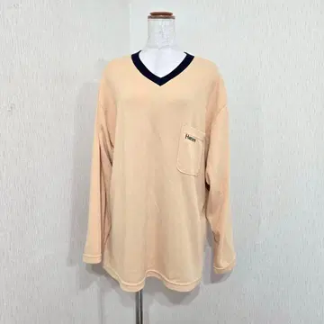 헤인즈 V넥 롱T 배색 피치 베이지 ( L )