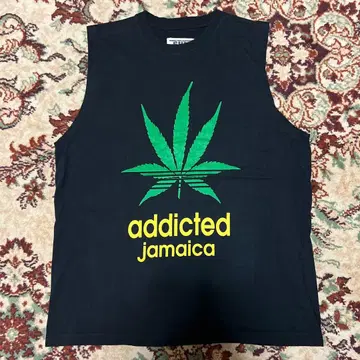 대마 간자 자메이카 슬리브리스 블랙 잎 탱크탑
