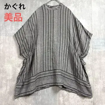 새상품급 카구레 일본제 린넨 풀오버 튜닉 노카라 오버 사이즈 일본풍 패턴 빅 사이즈 F