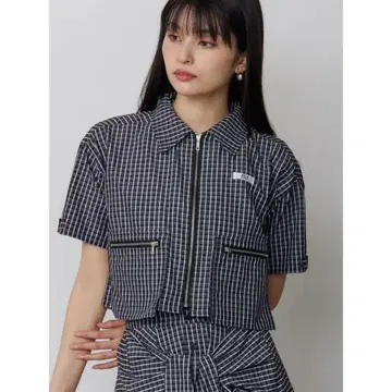 MURUA ZIP 하프 슬리브 셔츠 (네이비)