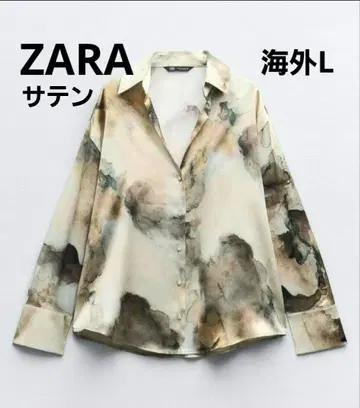 ZARA 타이 다이 패턴 새틴 셔츠 오픈 카라 해외 L