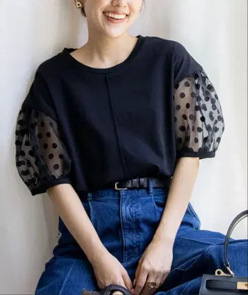 미사용*노리즈*소매 도트 튤 티셔츠