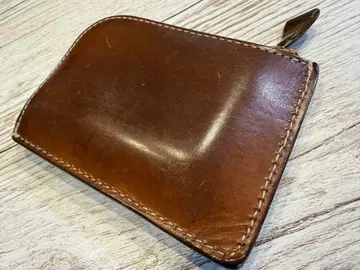 츠치야 가방 제조 L자 지퍼 가죽 코인 케이스 브라운