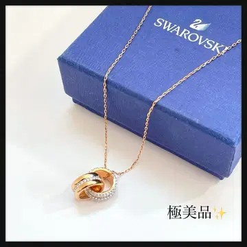 [미사용급] SWAROVSKI 더블 링 목걸이 골드 크리스탈
