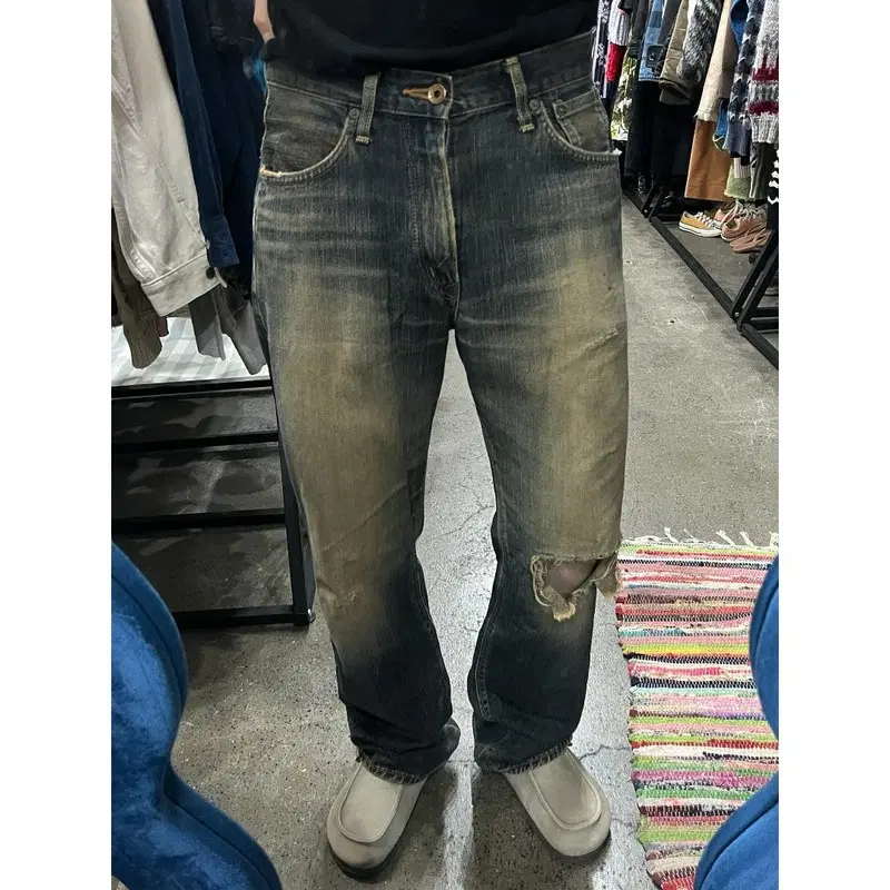 에드윈 재팬 505zx 오렌지탭 셀비지 디스 워시드 데님팬츠 Made in JAPAN