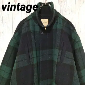 빈티지 울 자켓 체크 무늬 풀 집업 XL 일본제 90s