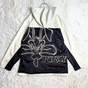 PURKY 올 패턴 후드티 Y2K 집업 로고 자수
