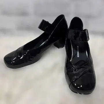 컴포지션 스포츠 에나멜 펌프스 23cm 일본제 와이드 힐 블랙