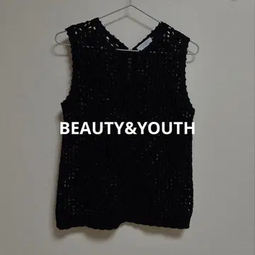 B&Y 유나이티드 애로우즈 크로셰 니트 슬리브리스 블랙