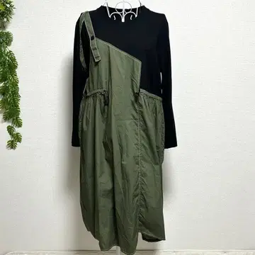스크런치 M 긴팔 올인원 원피스 카키