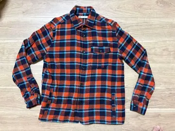 ZARA 남성용 체크 무늬 긴팔 셔츠 오렌지 네이비 M 사이즈