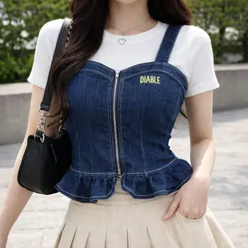 DIABLE 베베 데님 뷔스티에 프릴 y2k 걸리시