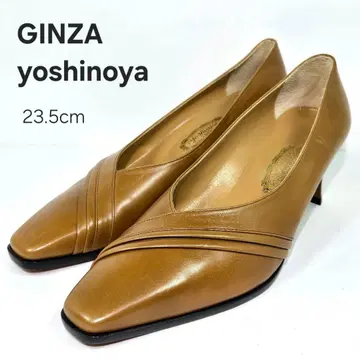 긴자 요시노야 펌프스 23.5cm 브라운 스퀘어토 청키힐