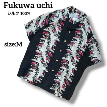 Fukuwa uchi 후쿠와우치 실크 알로하 셔츠 실크 학 일본풍 패턴 M