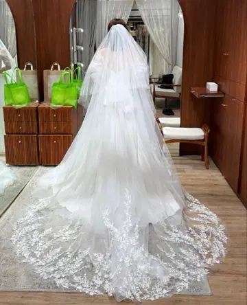 아우라노바 웨딩 베일 2.5m 롱 베일 자수 보타니컬