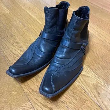 남성용 블랙 가죽 사이드 고어 부츠