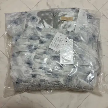 An MILLE 개더 리본 플라워 셔링 원피스 블루