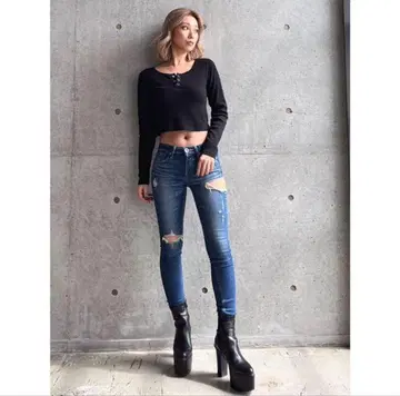 GYDA 스키니 데님 팬츠 데미지 가공