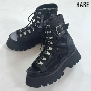 HARE 메쉬 레이스업 부츠 블랙 M 사이드 벨트 하레