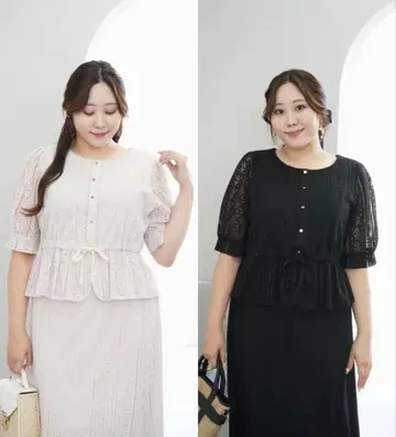 시마무라 Runa 콜라보 레이스 상의 스커트 세트 중블랙