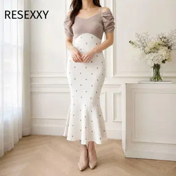 RESEXXY 택 포함 도트 무늬 머메이드 니트 원피스 F
