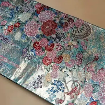 육통 후쿠로 오비 순수 실크 고쇼구루마에 꽃