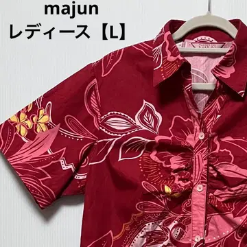 [ L ] majun 마준 꽃무늬 카리유시 의류 아로하 셔츠 빨간색 여성용