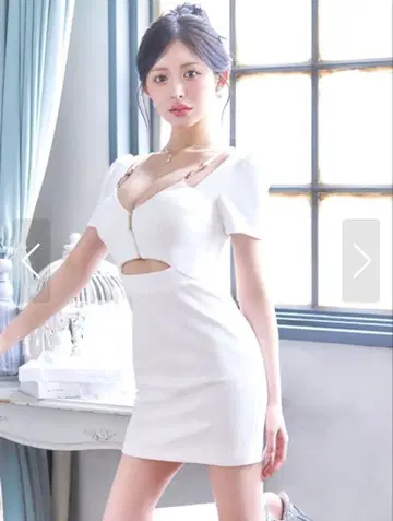 프론트 지퍼 미니 드레스 화이트