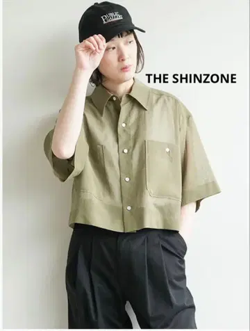 THE SHINZONE 크롭 시어 셔츠 카키