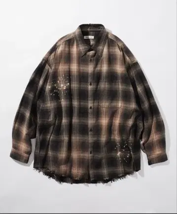 [ 새상품급 ] FREAK'S STORE 블리치 데미지 가공 옴브레 체크 셔츠