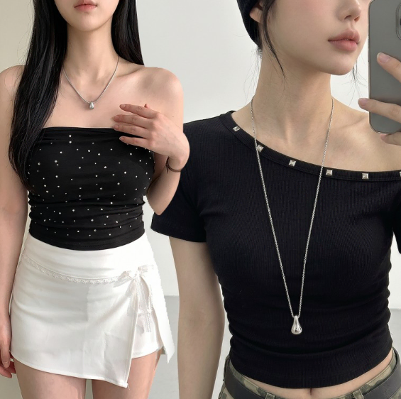 드롭목걸이 물방울 써지컬 체인 실버 롱 짧은줄