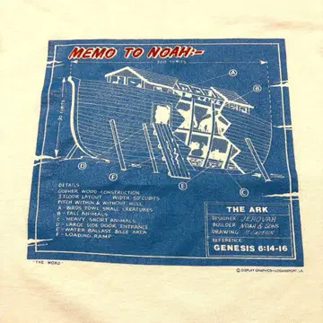 90s USA제 Memo to Noah 노아의 방주 프린트 티셔츠 XL