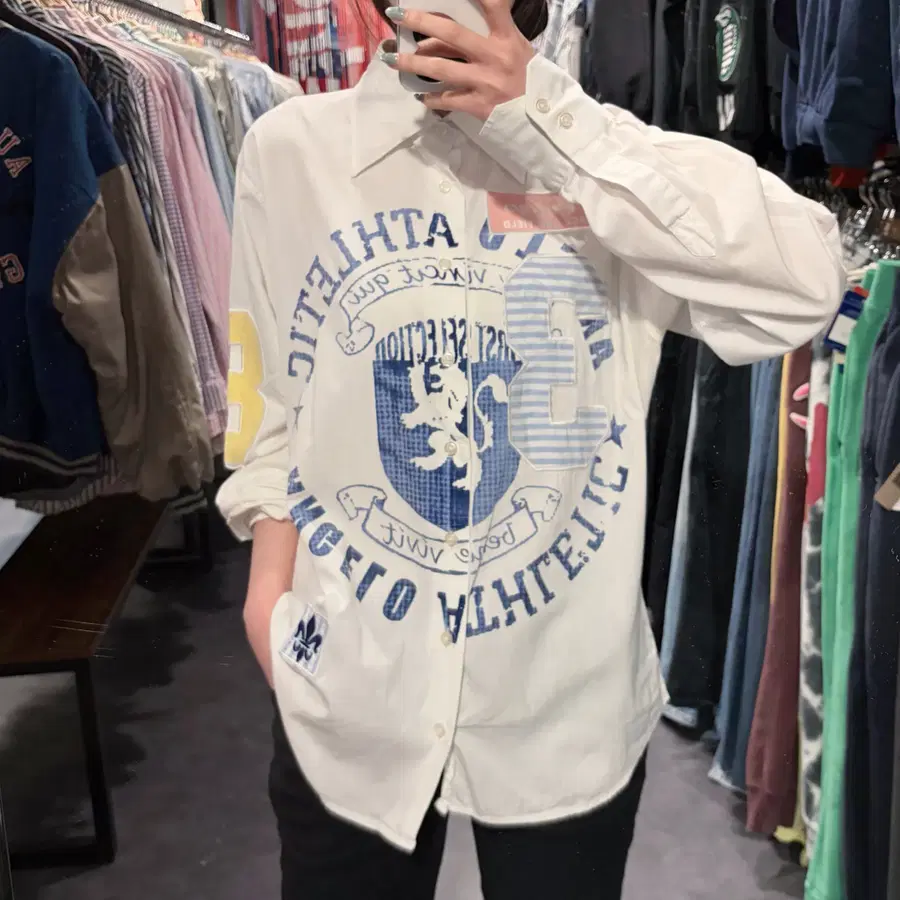 [IM]  vtg 화이트 그래픽 패치 웨스턴 셔츠