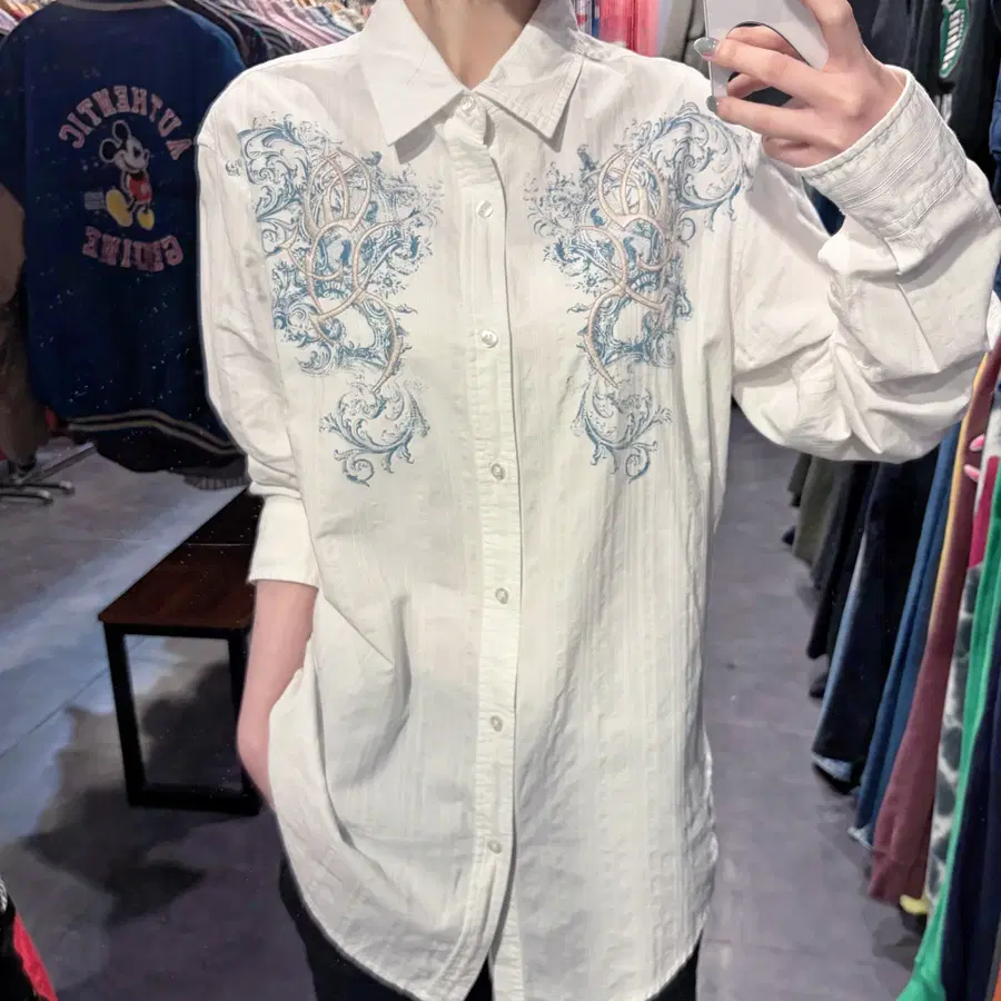 [IM]  vtg 트라이벌 자수 그래픽 웨스턴 셔츠