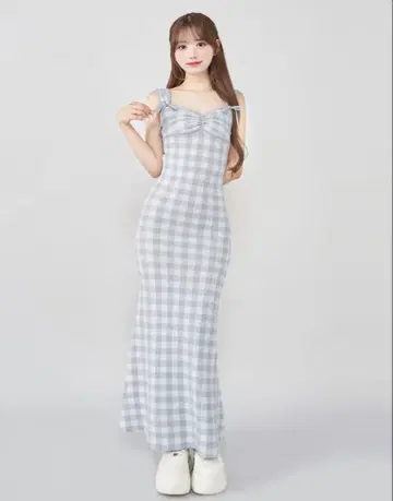 Darich 깅엄 자카드 니트 롱 원피스