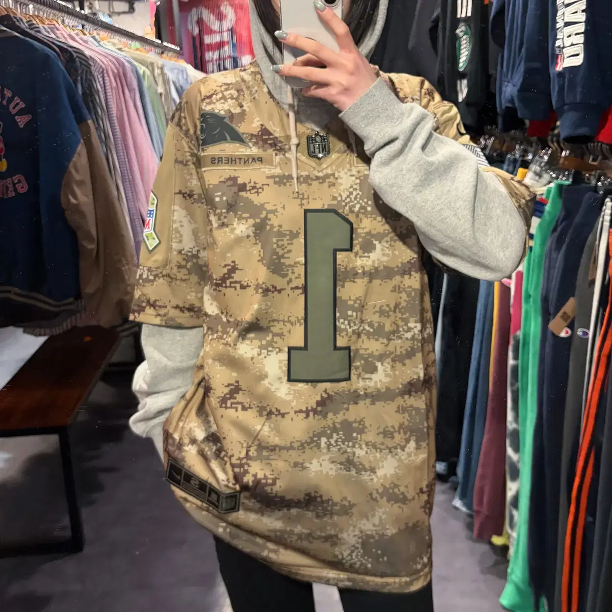 [IM] NIKE X NFL 캐롤라이나 팬서스 NO.1 밀리터리 카모 풋볼 져지