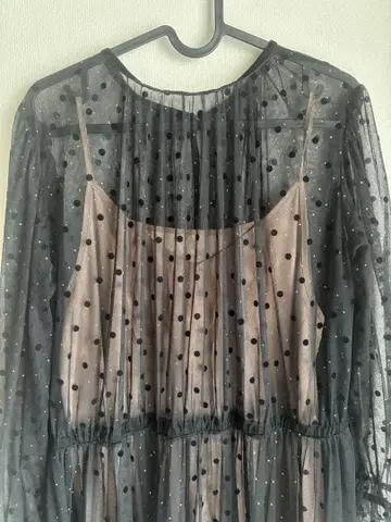 AMERI VINTAGE 시어 도트 원피스 롱 블랙 M