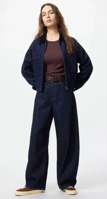 UNIQLO 배기 커브 청바지 네이비 25