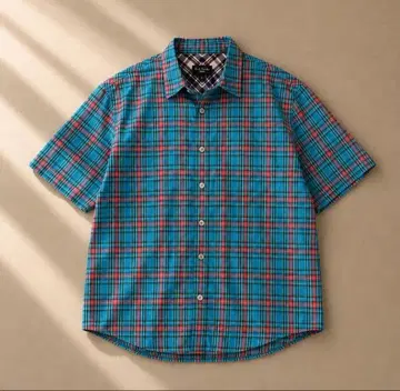 00s Paul Smith 체크 셔츠 반팔 Y2K 스카이블루 구제 의류