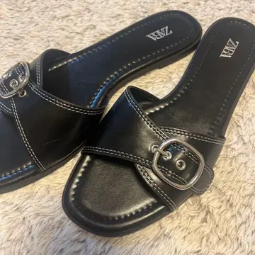 ZARA 버클 플랫 샌들 블랙 38 버클 벨트 플랫