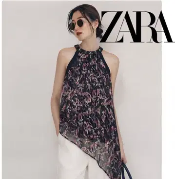 [ ZARA ] 자라 꽃무늬 쉬폰 홀터넥 비대칭 블랙