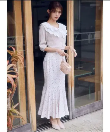 LILLIAN CARAT 도트 프린트 머메이드 스커트 리리안캐럿1